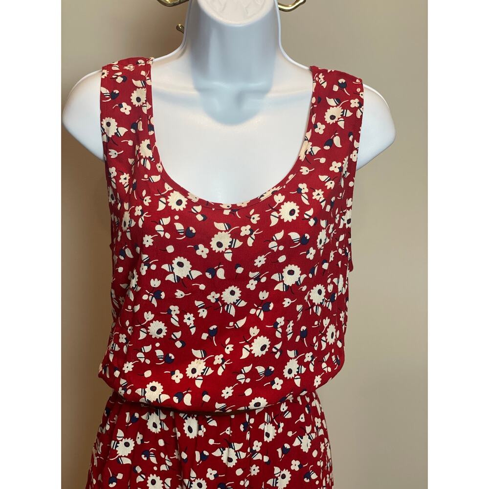 Talbots Red White Floral Sleeveless Maxi Dress with Elastic Waist Size 12 - Picture 5 of 9